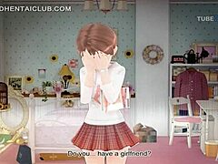 Busty anime cutie shows off her undies in 3D hentai video