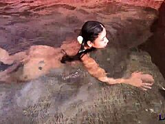 Brazilian beauty enjoys a hot pool session