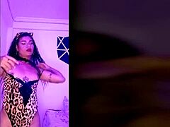 Latina TS Angelique experiences intense orgasm with big dildo