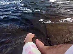 Mikas' big and hairy feet enjoy barefoot play in the water