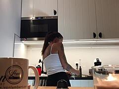 Sylvia's stunning nipples and hidden spy cam in the kitchen