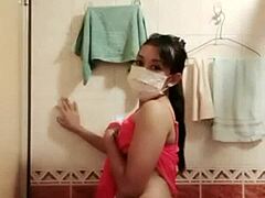 Squirting Brunette's Live Show in the Bathroom