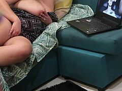 Busty stepsister caught watching porn in a bukkake gangbang