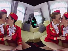 Sexy girls get on their knees during a flight