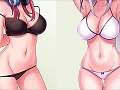 Miku and Sexy characters engage in a sissy roleplay adventure in Spanish hentai game