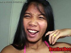 Tajska najstnica Heatherdeep intenzivno fafa globoko v grlo in prejme krema v grlo