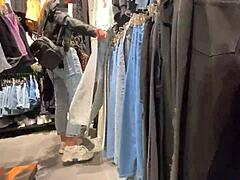 Teen babe gets her fill of cum in clothing store