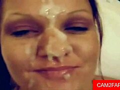 Real amateur gives a hot blowjob and receives a facial