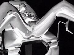 Mujer gorda vestida de látex disfruta de sexo con goma y cuero en una silla de hospital