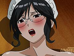 Dögös szobalány nagy mellekkel szoptatja a főnökét egy cenzúrázatlan hentai videóban