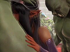 Hentai video of orcs and elves having a threesome with vibrator