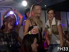 Mature babes get wild in a night club with group sex and hardcore fucking