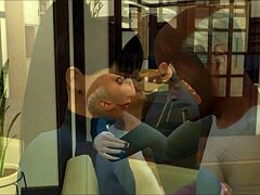 Cartoon MILF rides her older man in 3D