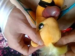 Masturbating my MLP plush toy Applejack in a shibari bondage scenario