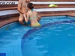 Outdoor pool fun turns into steamy encounter between stepbrother and sister