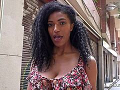 Latina ebony Tina Fire's deepthroat skills in European casting