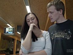 A cute teen and her boyfriend have hot sex in a bowling alley